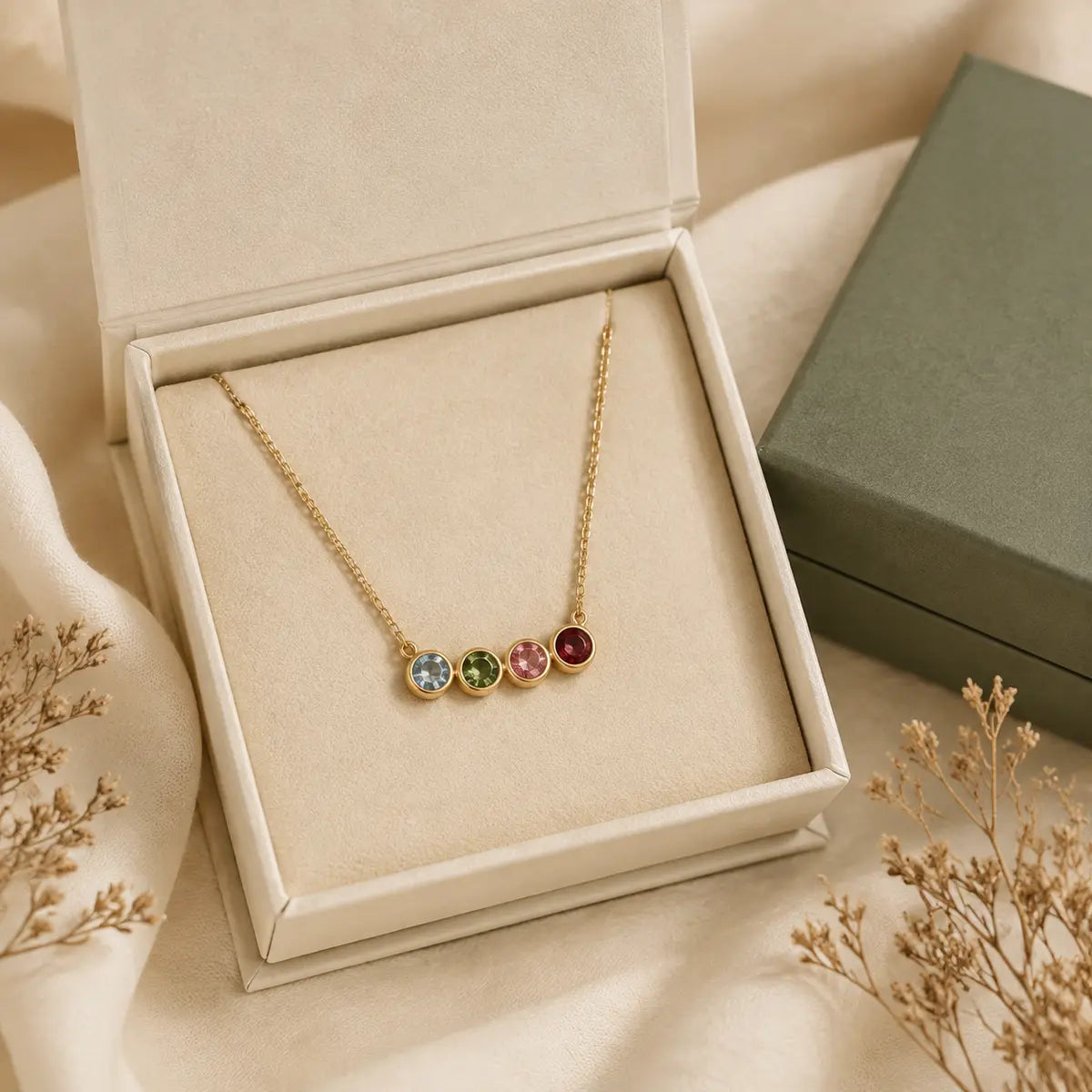 Personalized necklace presented in a gift box