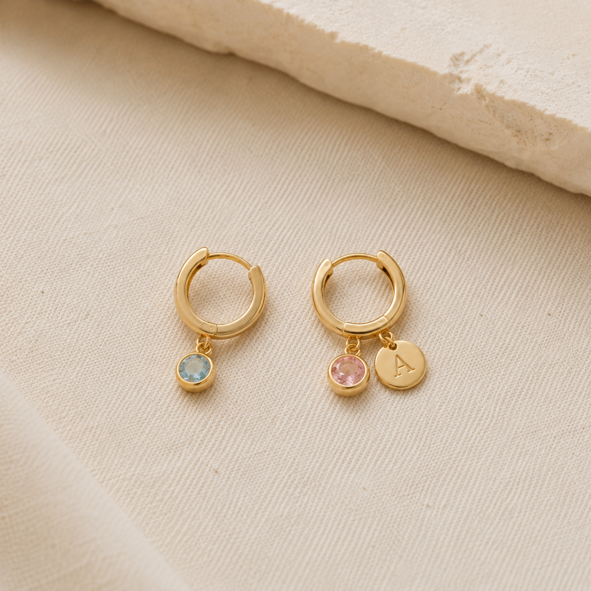 Birthstone Huggie Charm Earrings