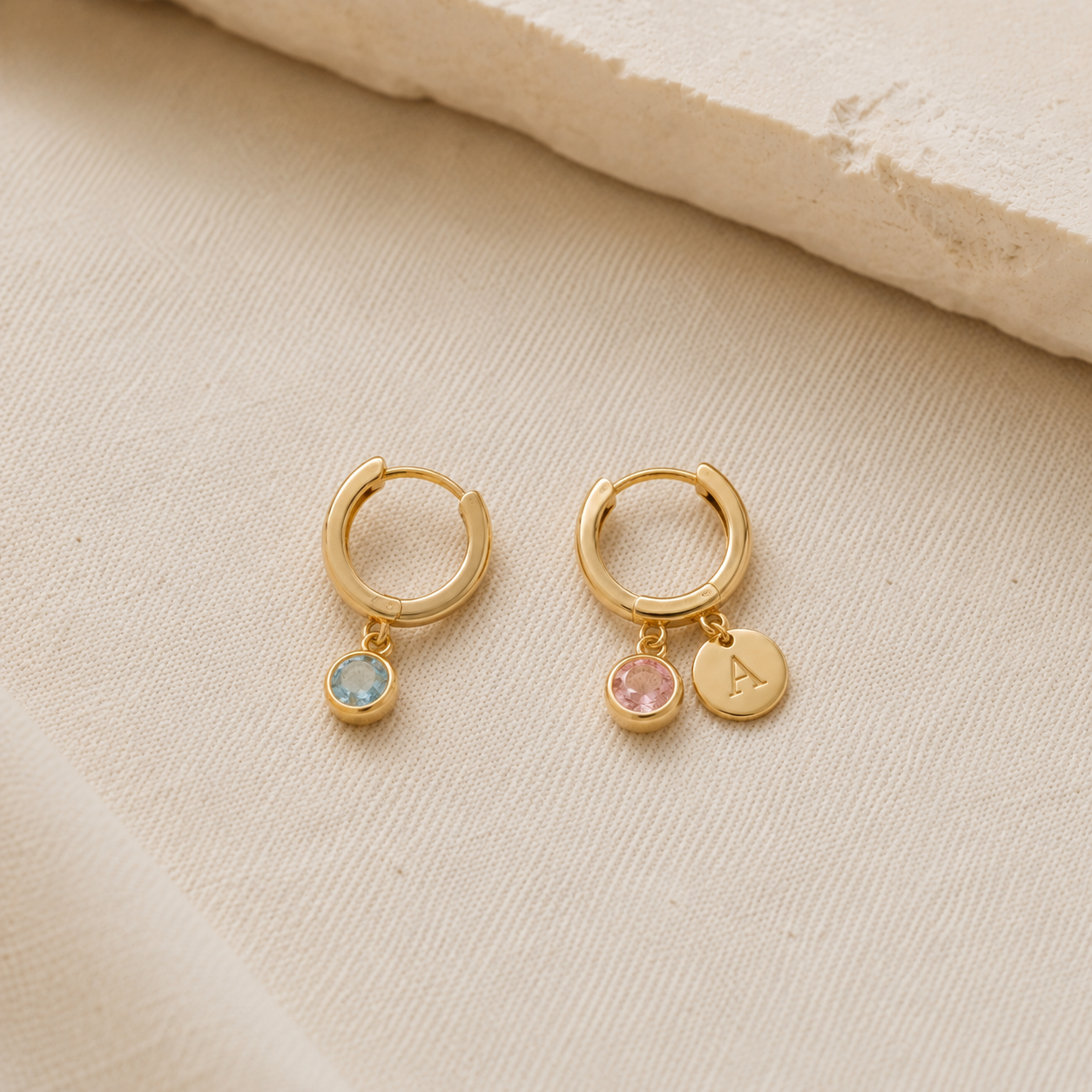 Birthstone Huggie Charm Earrings