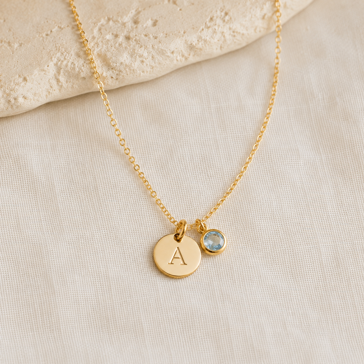 Initial & Birthstone Charm Necklace