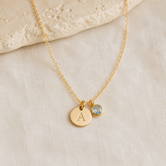 Initial & Birthstone Charm Necklace